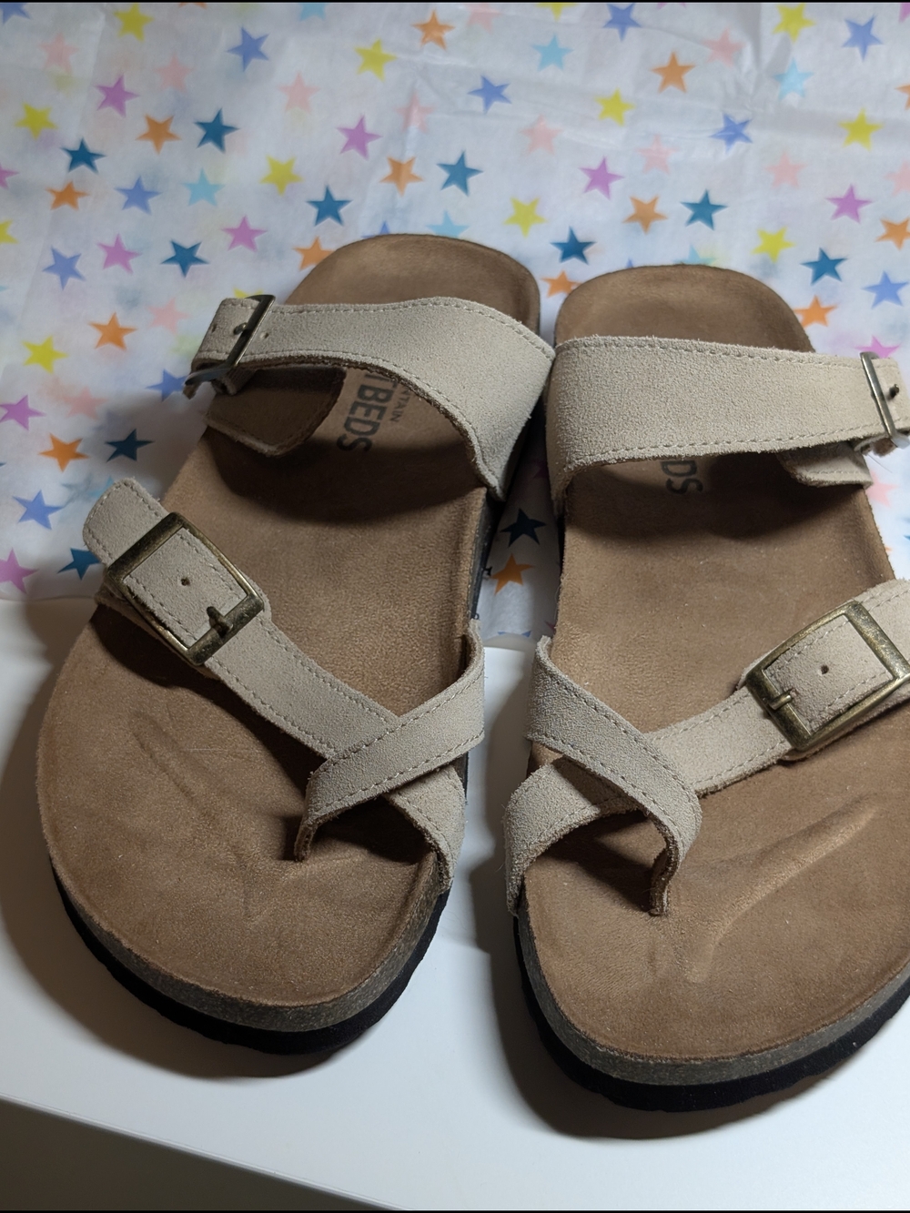 White Mountain Taupe Suede Double Buckle Sandals